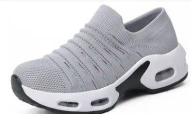 Women's plus size fly-knit socks shoes in stretch knitted mesh with low heel
