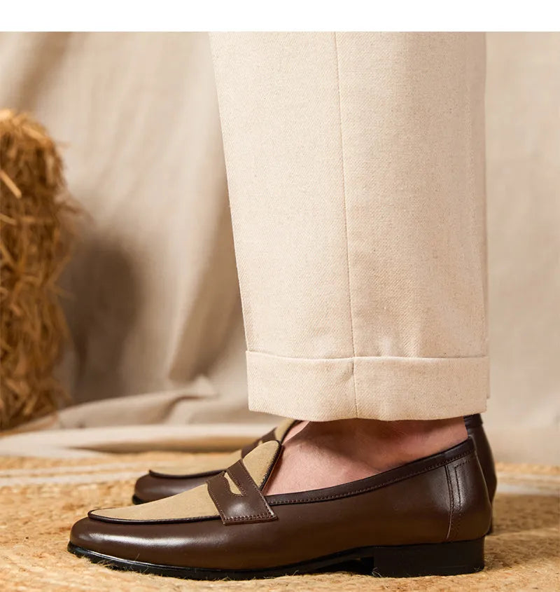 Belgium loafers in champagne brown suede with pigskin lining and rubber soles