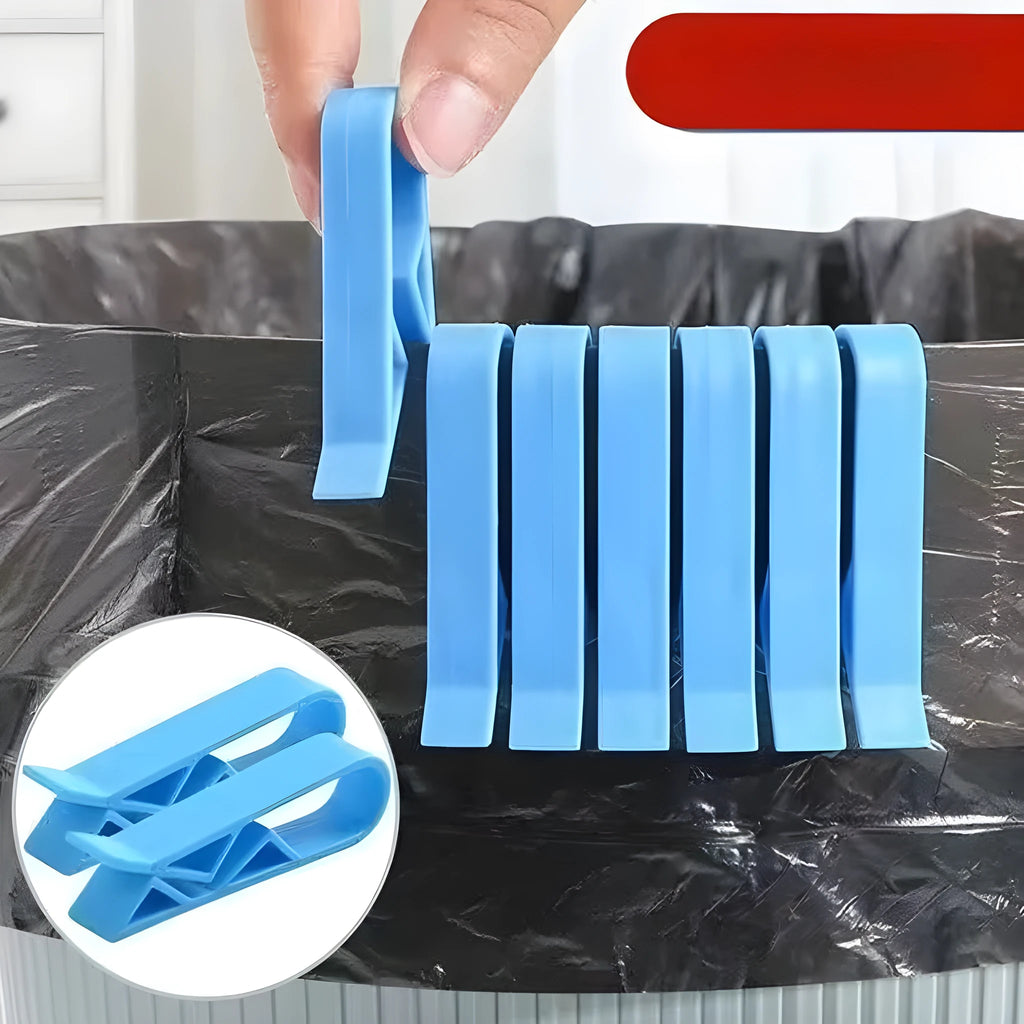 Grey PP plastic non-slip clip for securing bin bags to a rubbish bin rim.