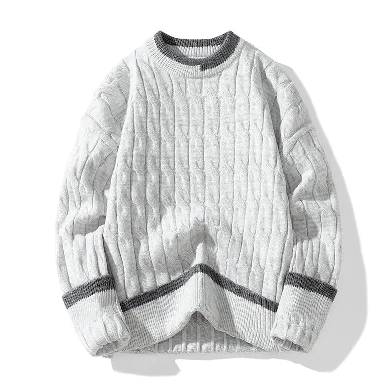 Men's loose fit modal bottoming sweater in white flower grey colour with two-piece construction