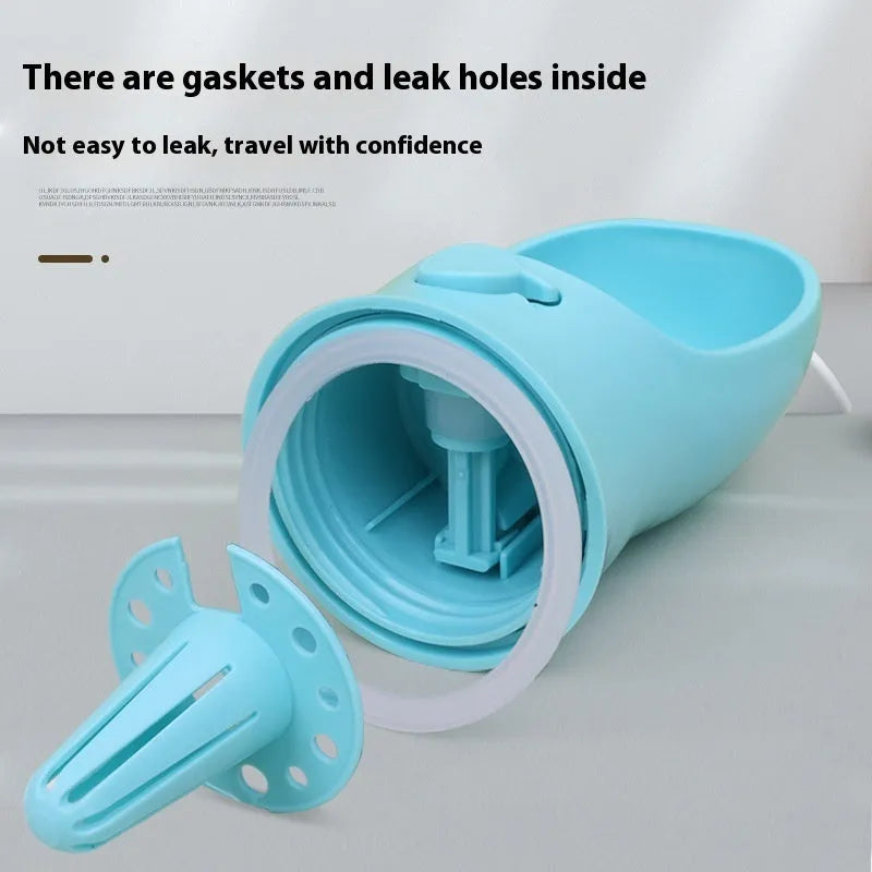 Blue portable dual-use dog water drinking cup with split grain design for outdoor walks.