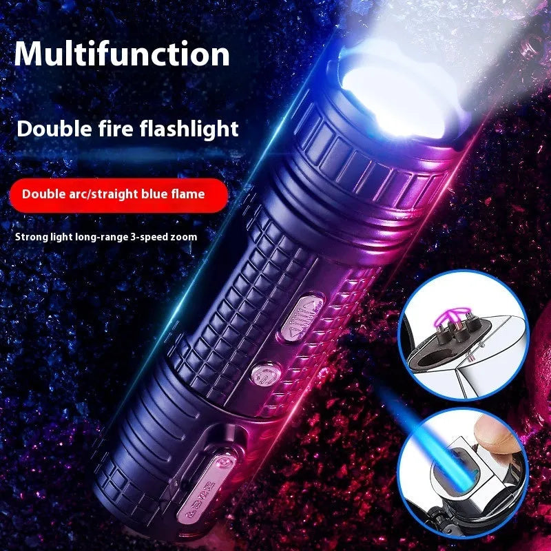 TH727 multi-functional waterproof flashlight lighter in metal construction showing five colour options