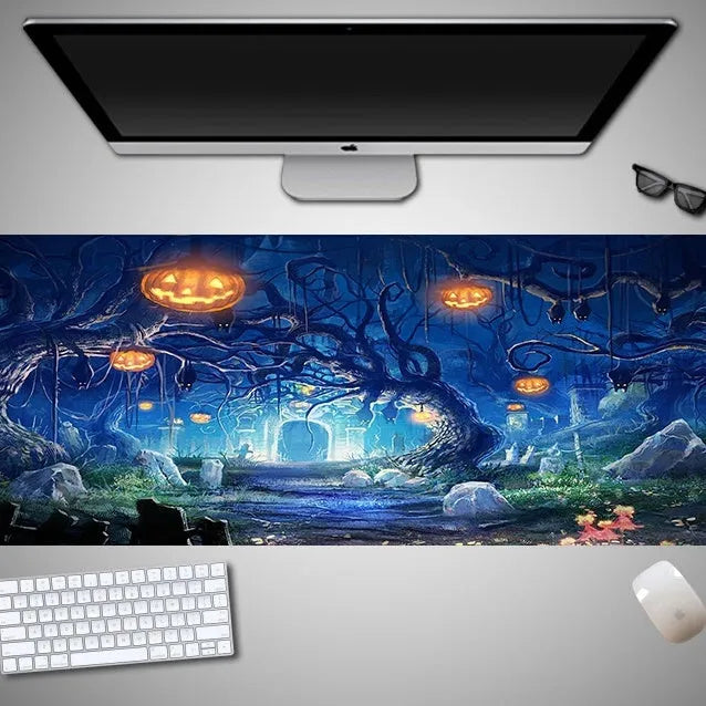 Oversized Halloween gaming mouse pad showing one of 28 available character designs on rubber cloth surface
