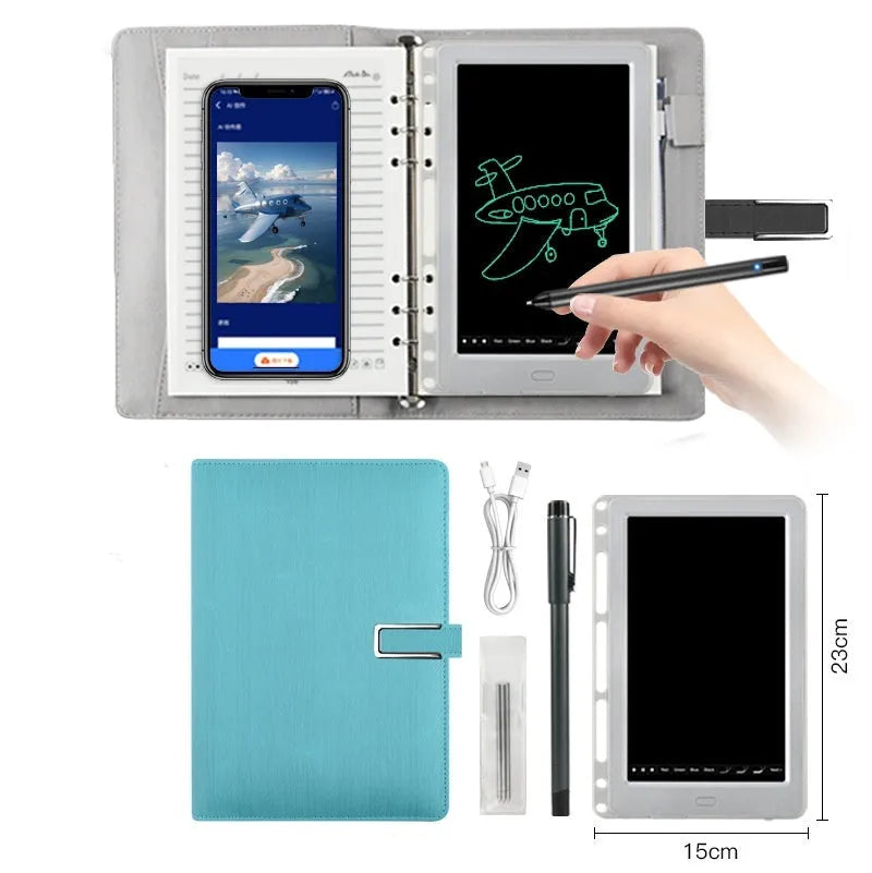 85-inch electronic writing pad with stitching design and smart pen on a desk