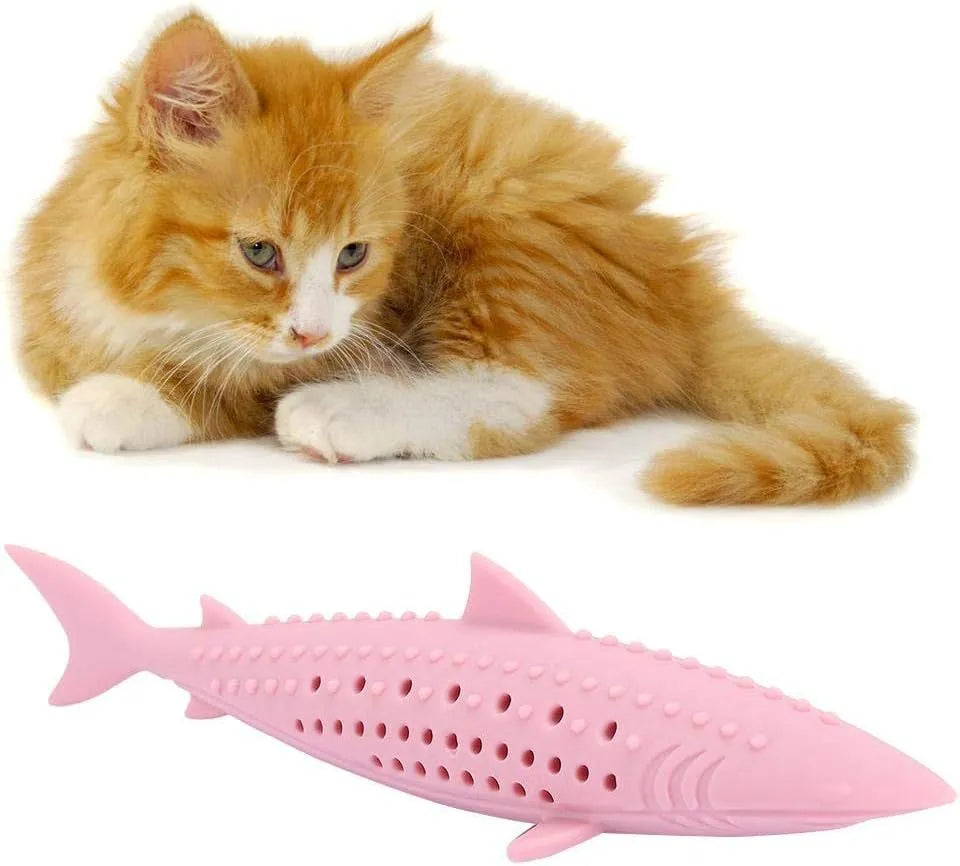 Fish shaped silicone cat chew toy with breathable side holes for catnip scent diffusion