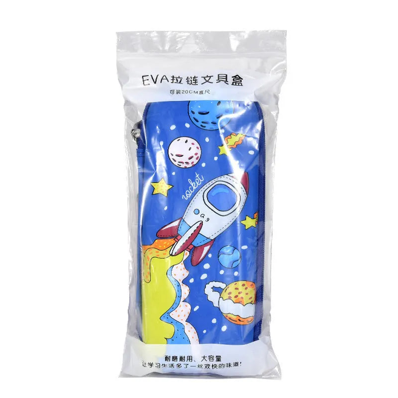 3D leather stationery box pencil case showing detailed spaceship design in black leather.