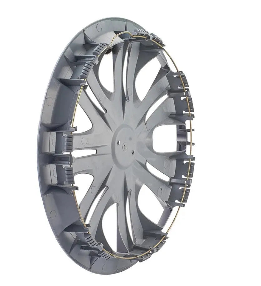 Universal monochrome ABS plastic wheel hub cover in silver or black for 13-16 inch car wheels.