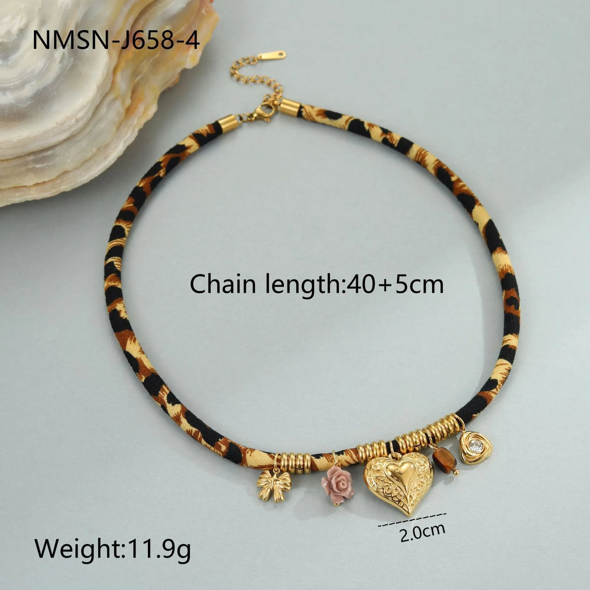 Geometric leopard pattern stainless steel necklace with gold plating on adjustable chain