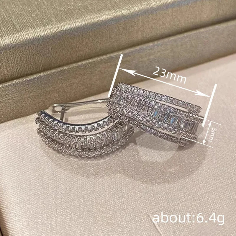 Geometric copper stud earrings with white gold colour and zircon inlay for women