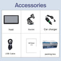 7-inch car GPS navigation device with touchscreen displayed on car dashboard with mounting bracket