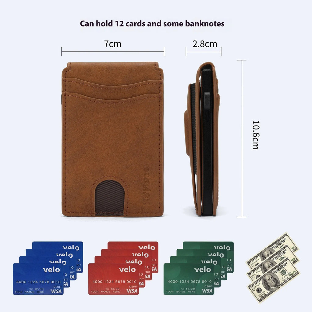 Men's microfiber synthetic leather card holder wallet in black, dark brown and light brown colours