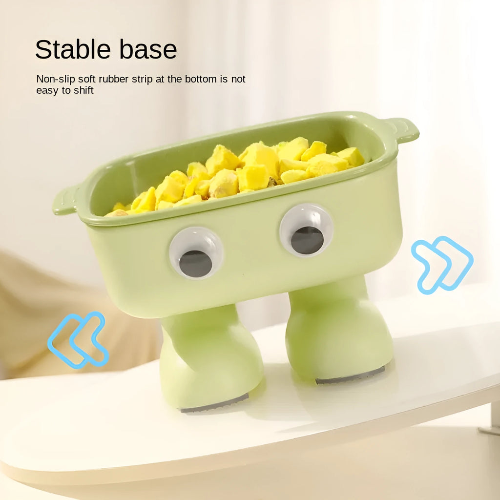 Green elevated cat bowl with 15° tilt, robot design, and anti-slip base