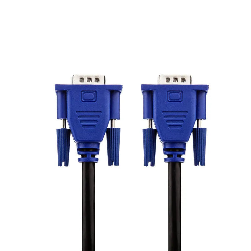 Black VGA cable with blue connectors, nickel-plated terminals, 1.5 metre length for monitor connections