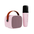 Compact white, pink, or blue portable Bluetooth speaker with microphone for hands-free calls.