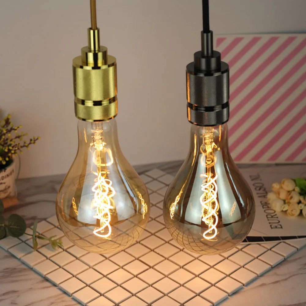 Double helix gold LED soft light strip with spiral bulb measuring 110mm by 200mm