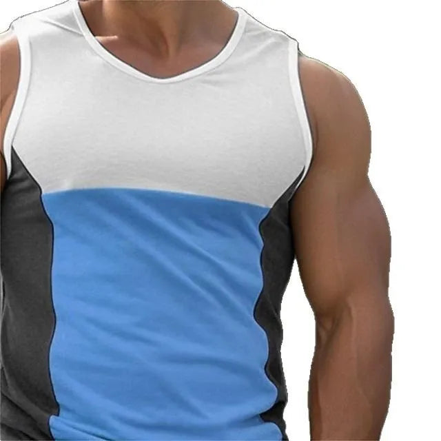 Men's blue polyester cotton sports vest for running and fitness training