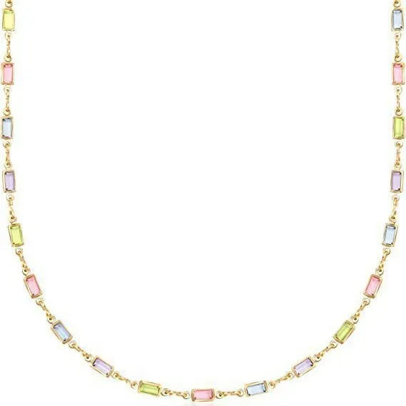 Ladies geometric crystal necklace with alloy chain and coloured glass pendant
