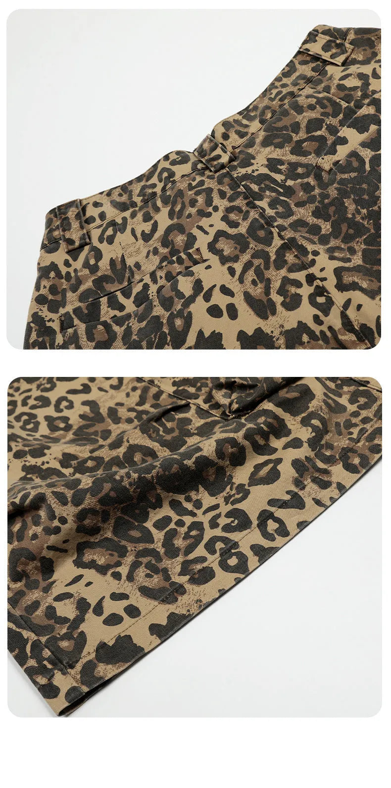 Women's leopard print cotton cropped trousers with high waist and button fly