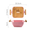 Irregular shaped ceramic bowl with matching lid in porcelain, shown in available colour options