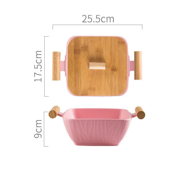 Irregular shaped ceramic bowl with matching lid in porcelain, shown in available colour options