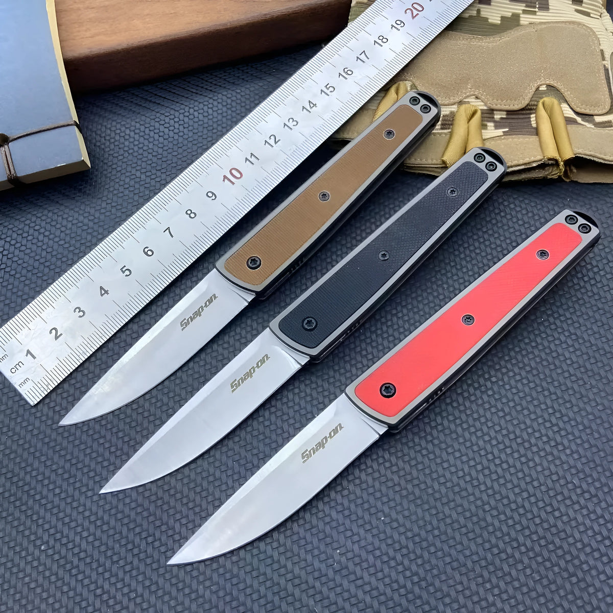 Folding fruit knife with 7cm blade in black, coffee, or red colour options