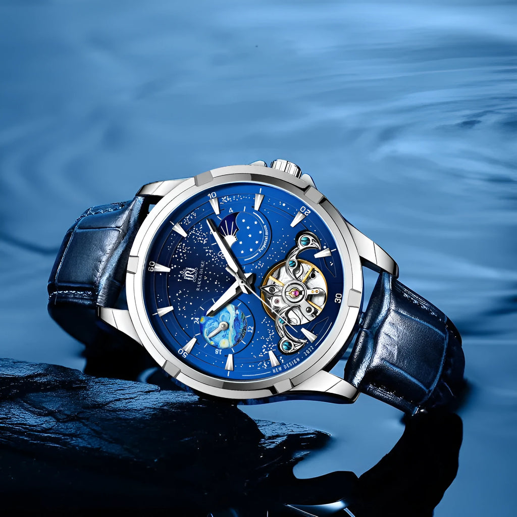 T885B Blue automatic men's mechanical watch with stainless steel case