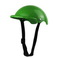Small S size plastic pet safety helmet for motorcycles, shown in pink, black, yellow, and green colour options.