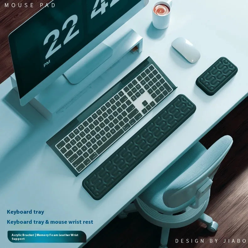 Double-sided memory foam keyboard and mouse pad set with wrist rest in various solid colours