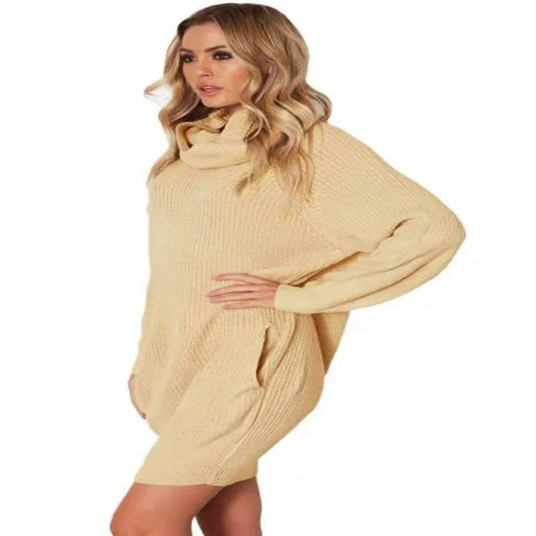 Apricot coloured pullover sweater with lapel neckline and side pockets on mannequin