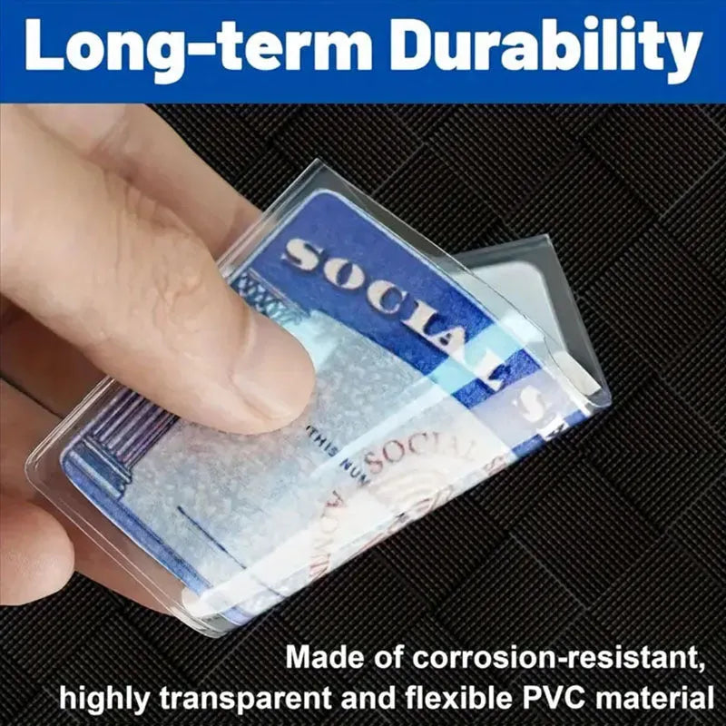 Clear PVC waterproof card holder for social security cards, sized 9.7 by 5.9 centimetres.