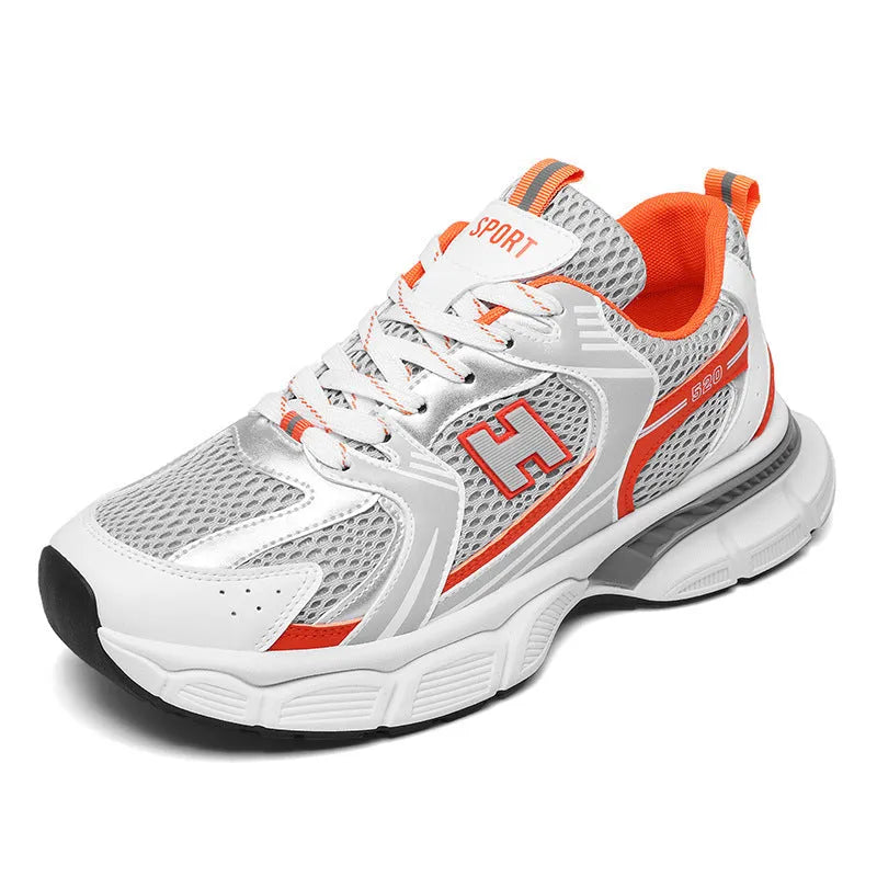 Men's black mesh casual running shoe with round toe and plastic sole