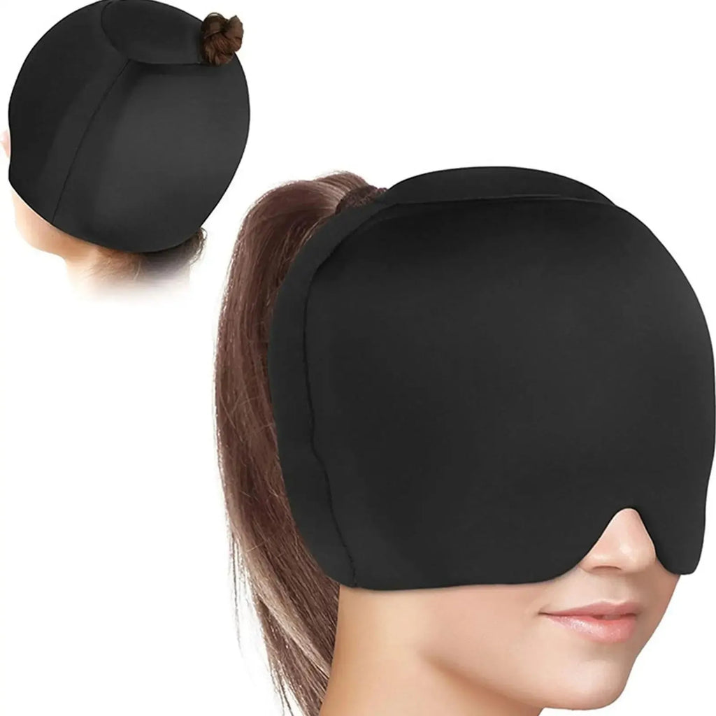 Simple solid colour cold compress cap in a fully enclosed polyester design on a white background.
