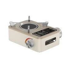 White portable stainless steel infrared gas stove for outdoor windproof cooking.