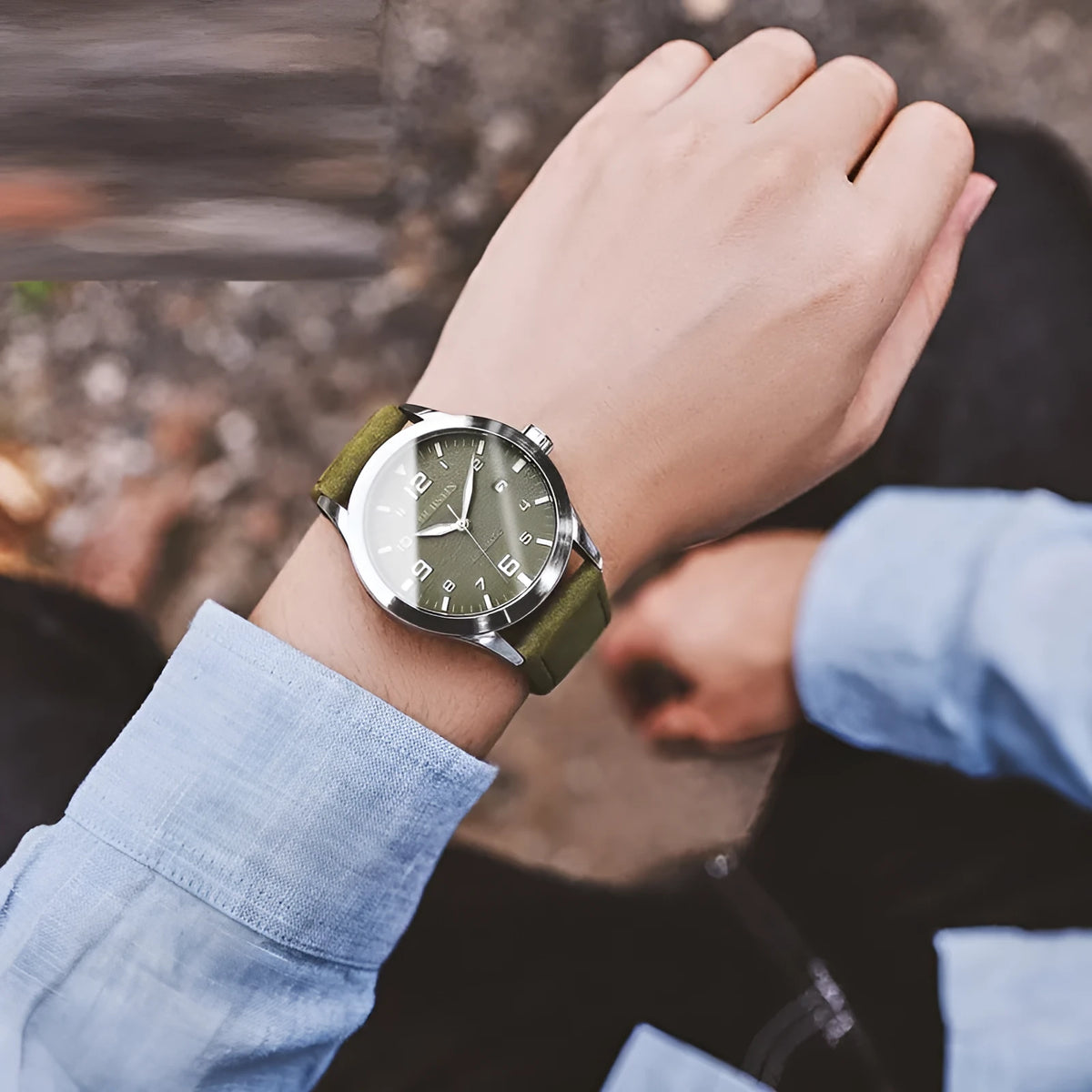 Men's retro business automatic watch with leather strap in multiple colour options