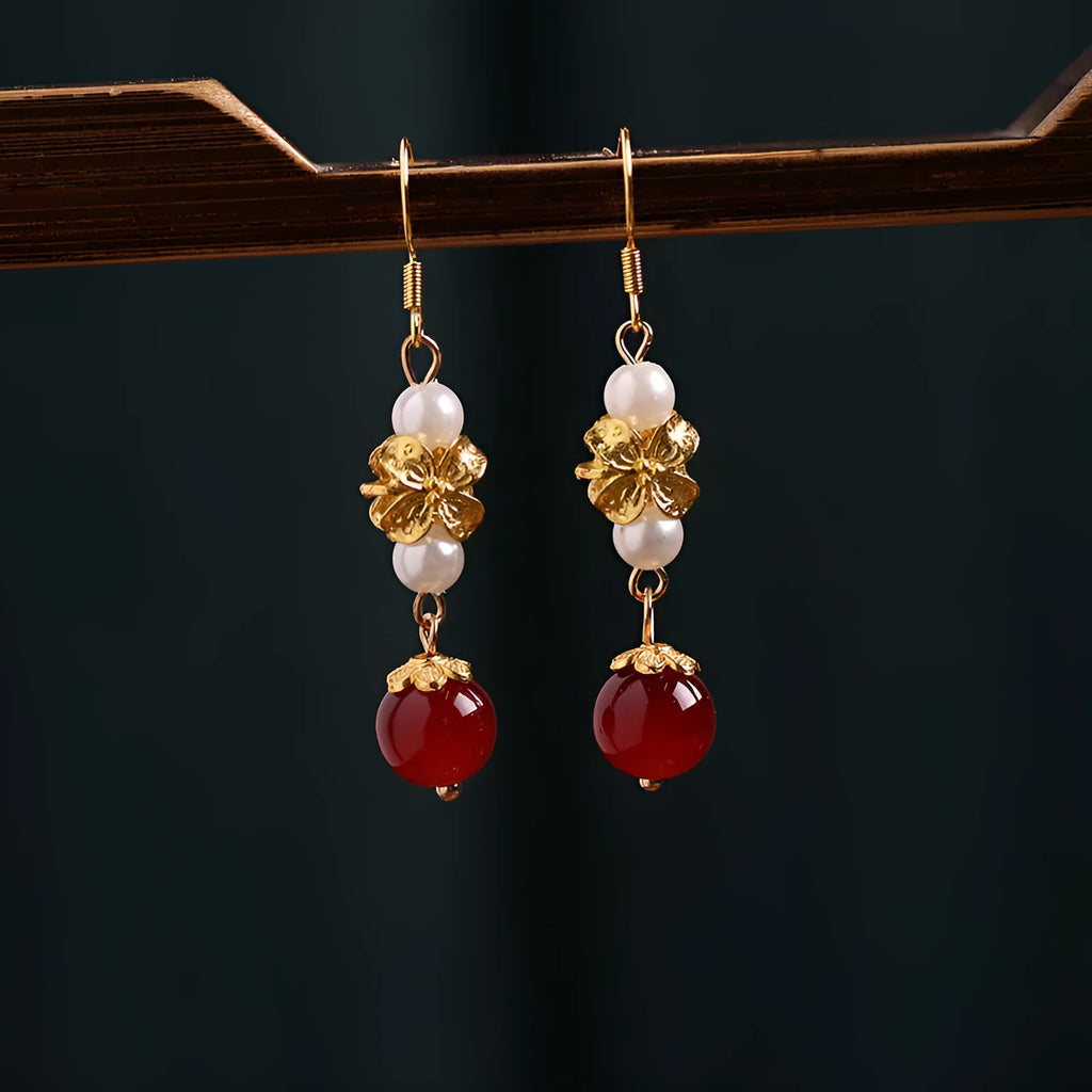 A pair of geometric-shaped alloy earrings with an electroplated finish in a vintage Han Cheongsam court style.