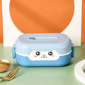 Square plastic divided lunch box in dark blue, pink and green, or orange yellow colours