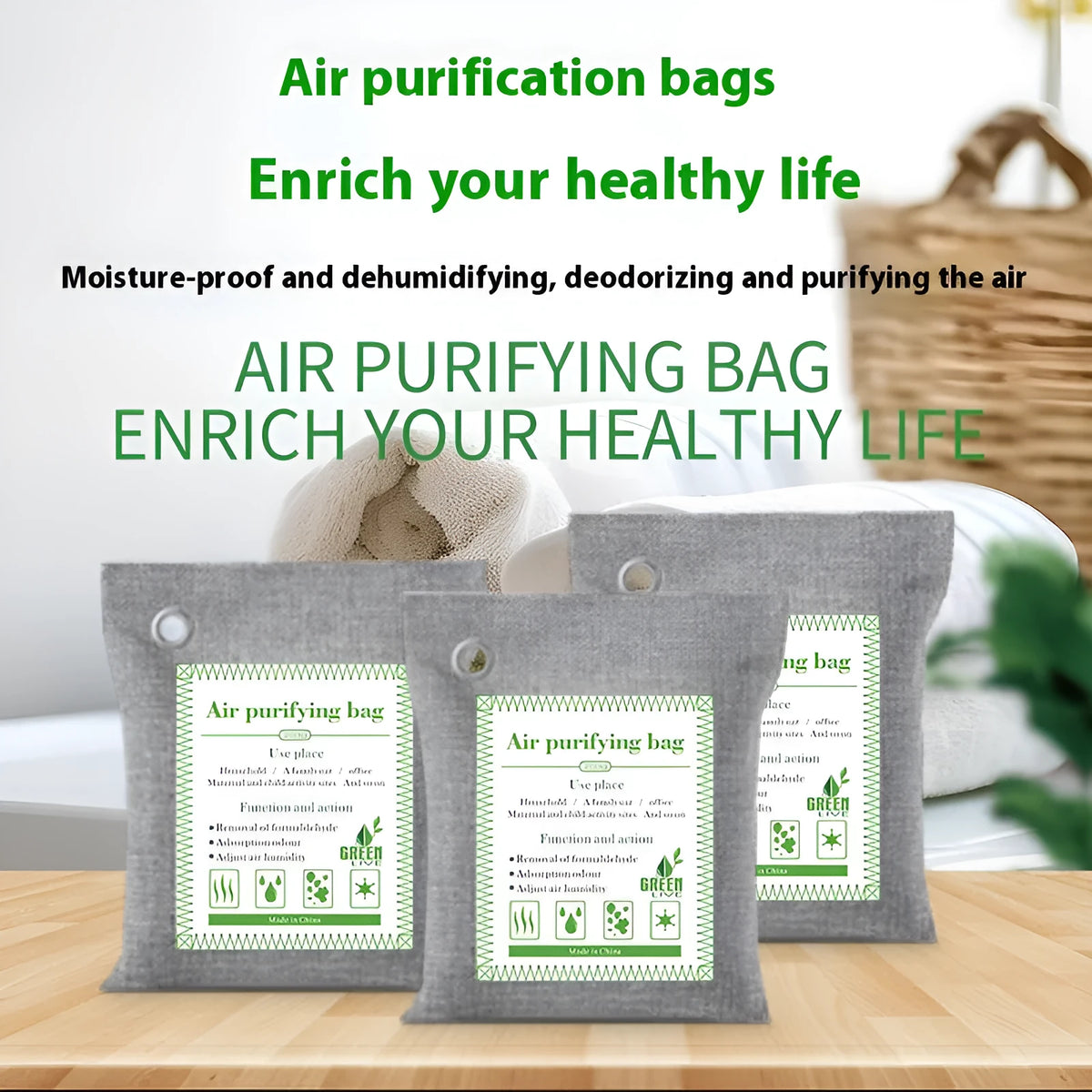 Bamboo charcoal wrapped activated carbon bags for formaldehyde removal in 100g, 200g and 500g sewing styles