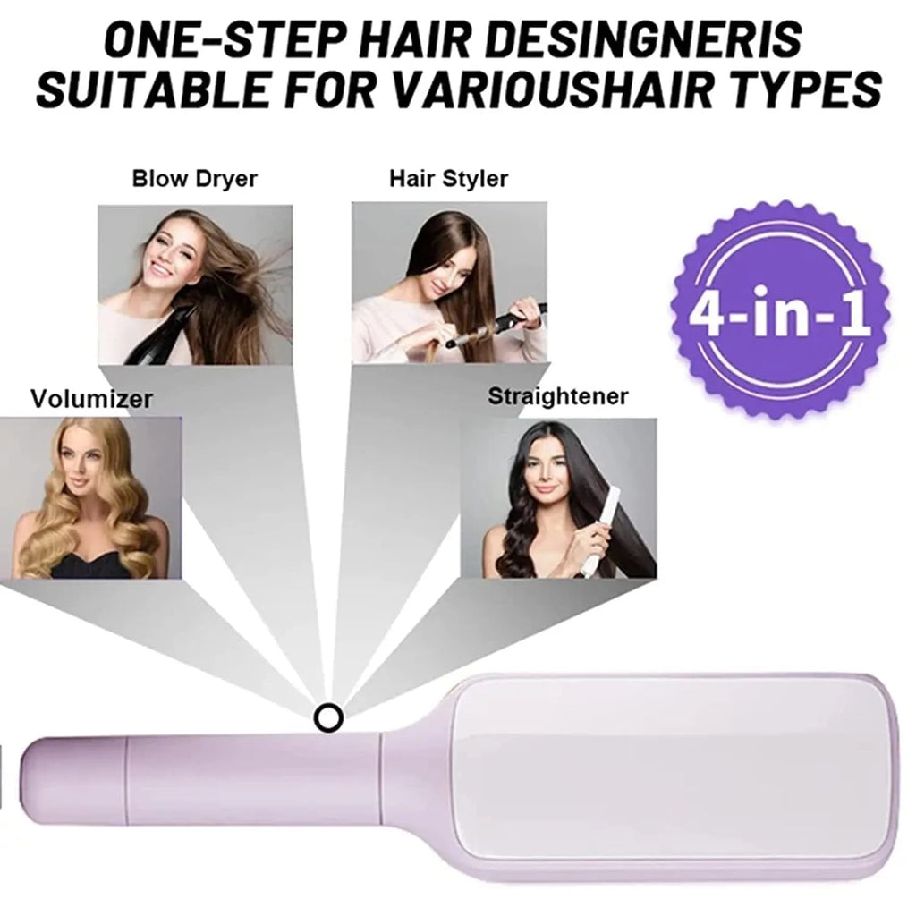 Self-cleaning hair brush in Roland purple colour showing rotate handle mechanism and bristle design