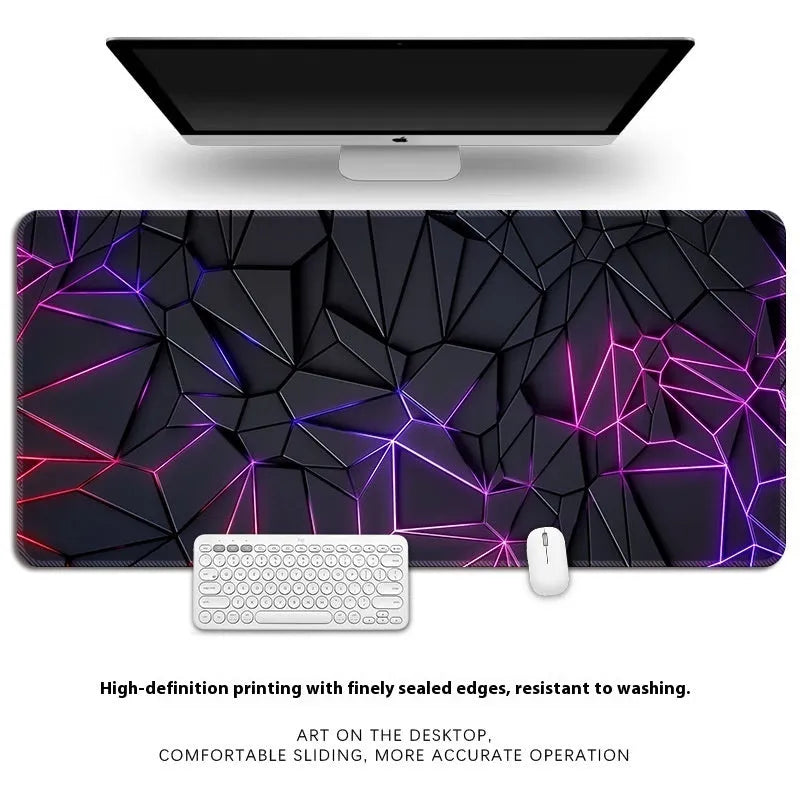 Thickened overlock desk mat for keyboard and mouse on a wooden desk.