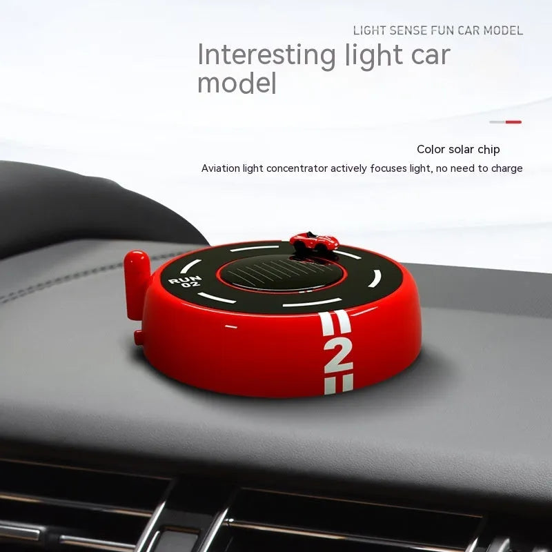 Solar car fragrance decoration with modern round design for vehicle dashboard placement