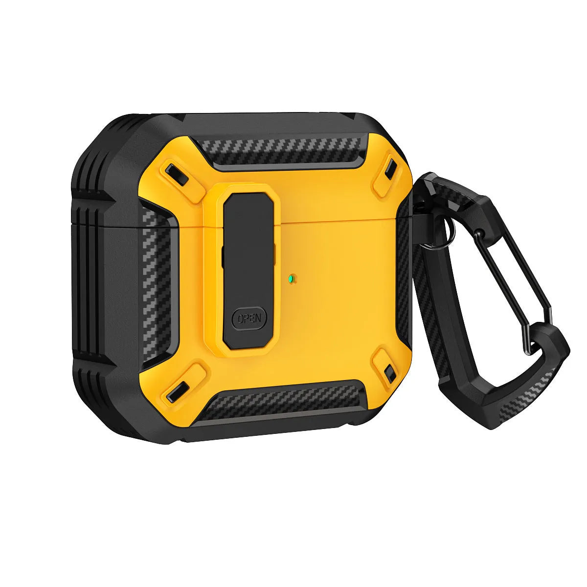 Two-tone AirPods protective clamshell case with silicone hook attachment