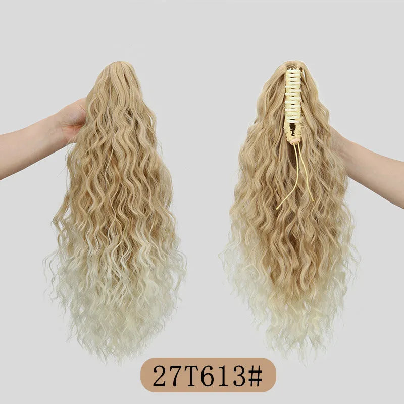 Ponytail corn curler wig with water ripple grip texture and hair clip attachment
