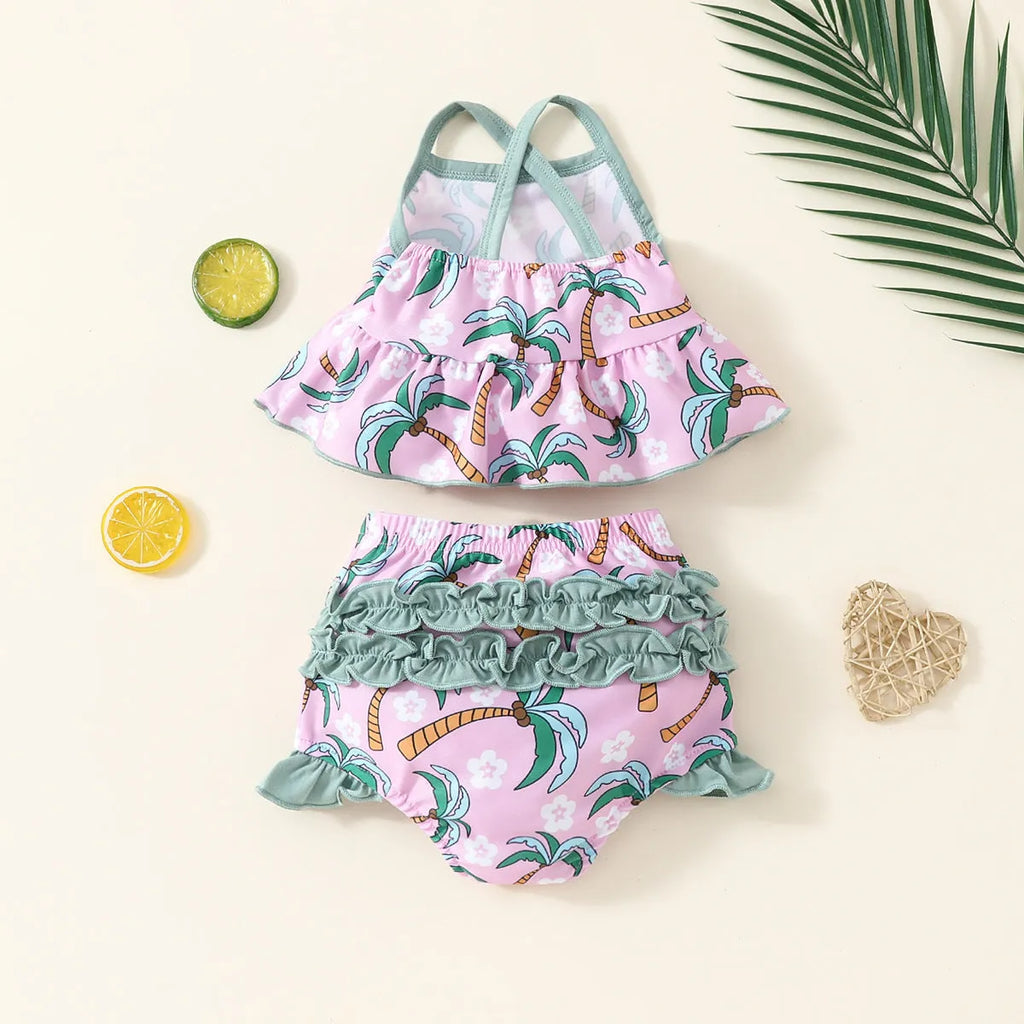 White children's two-piece swimsuit set with top and beach shorts for toddlers