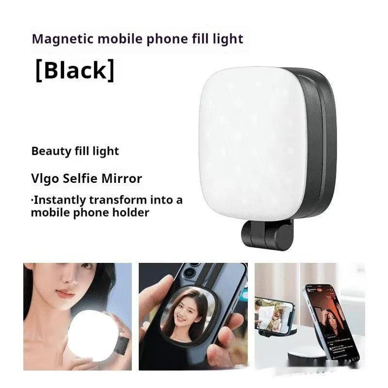 Black and white mobile phone magnetic selfie fill light with adjustable settings