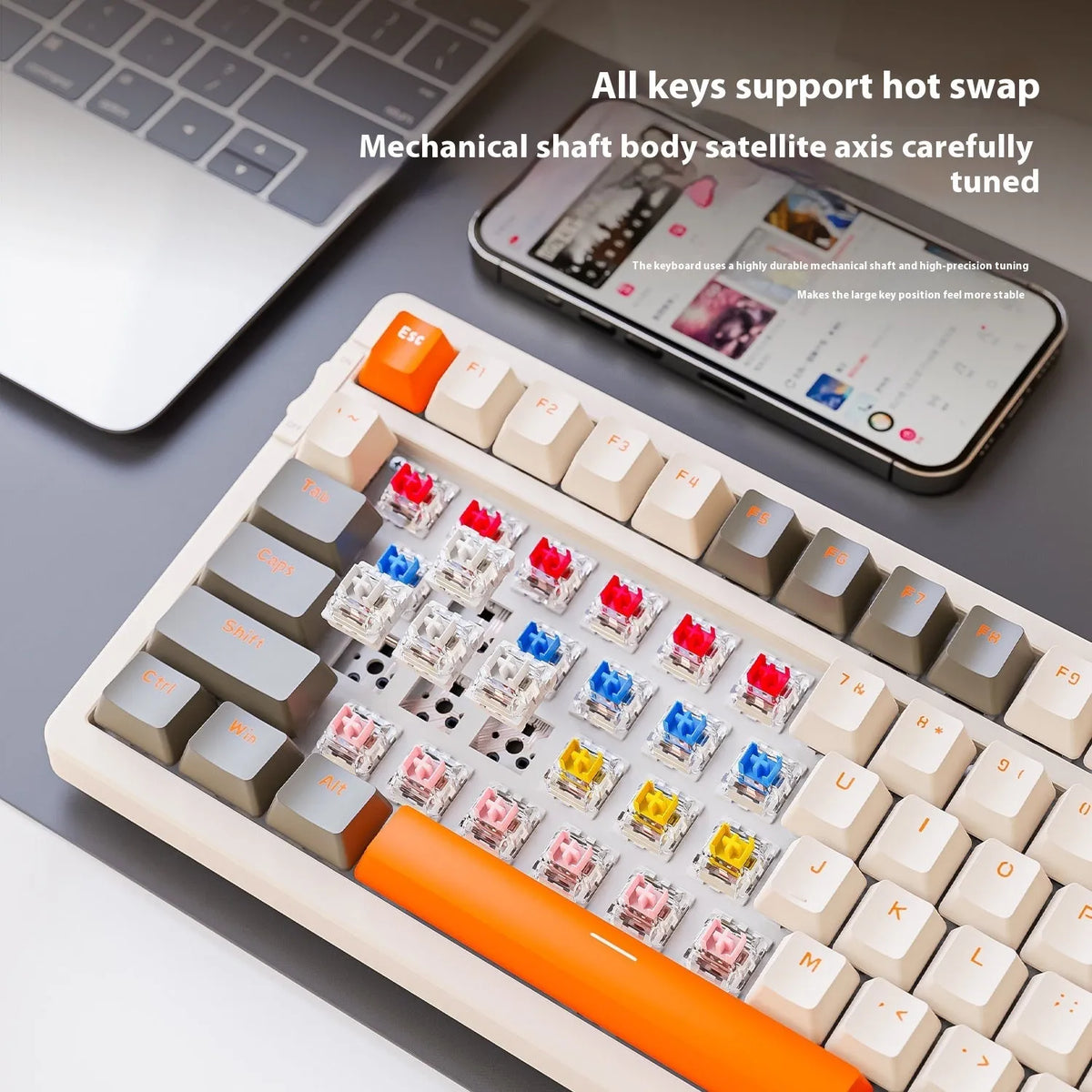 Free Wolf K96 Bluetooth mechanical keyboard in blueberry colour with red switches