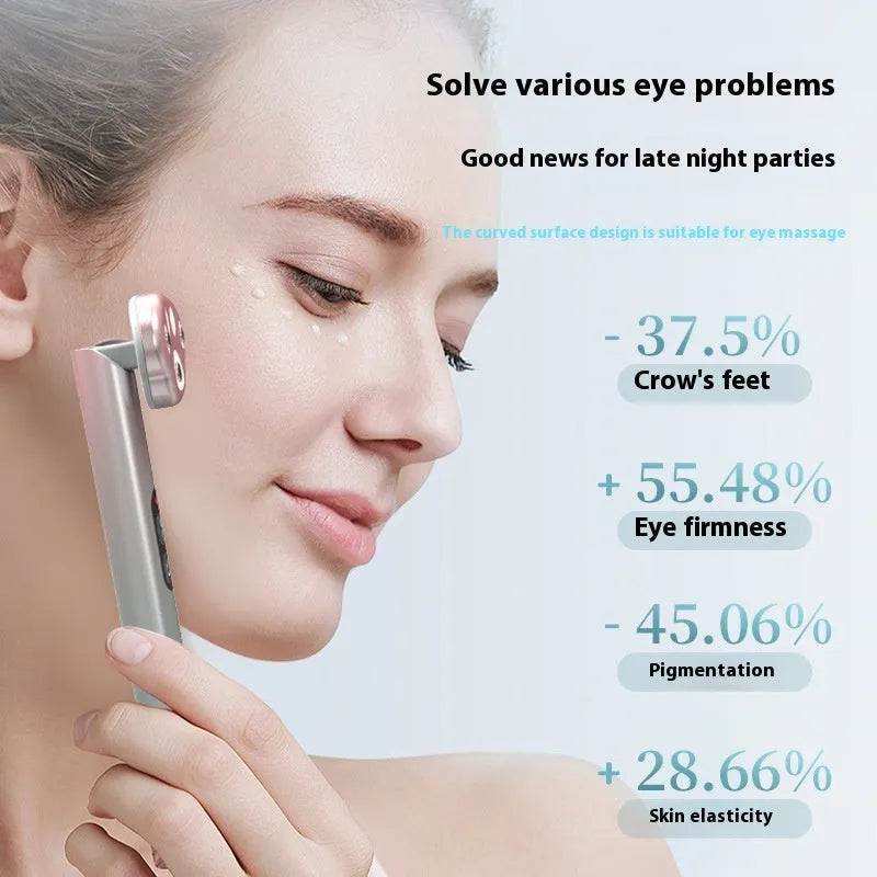 Gradually varied pink gradient eye massager with micro-current vibration and colour light therapy functions