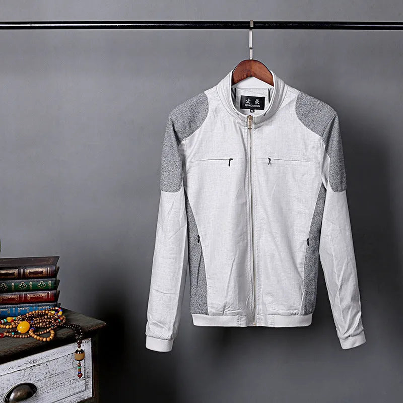 Men's lightweight linen jacket in heather grey, loose fit, casual style