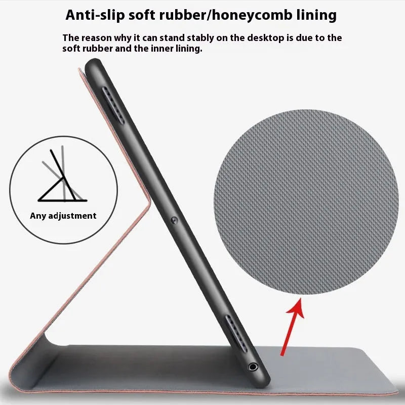iPad TPU leather protective case in clamshell design showing front and back views
