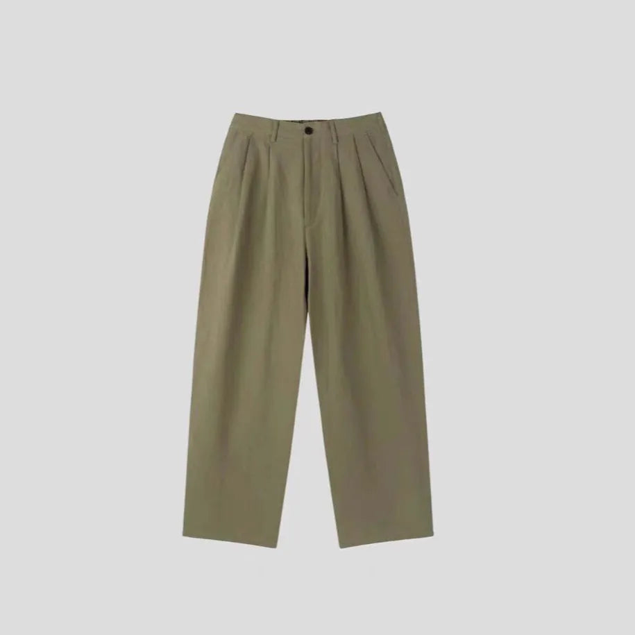 Men's Korean-style cotton linen trousers in wide-leg cut with elastic waistband