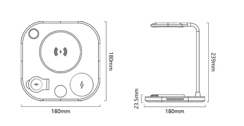 Black, green, or white three-in-one 15W wireless magnetic charger with optional desk lamp and Type-C cable.
